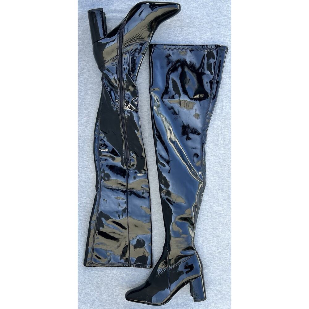 JEFFREY CAMPBELL Maize Over The Knee Patent Black Boot Women's Size 8